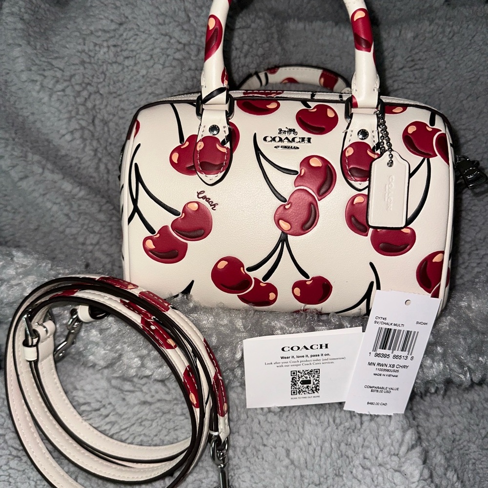 COACH Mini Rowan Crossbody with Top Handle Bag With Cherry Print - Picture 3 of 13